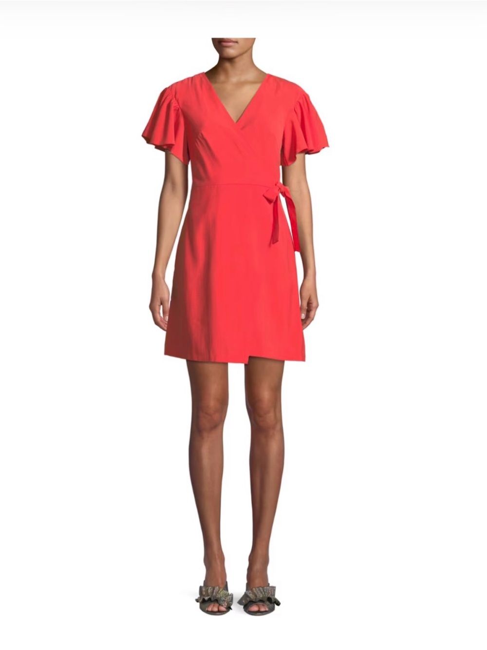 Club Monaco Sleeve V-Neck Wrap Dress in Coral